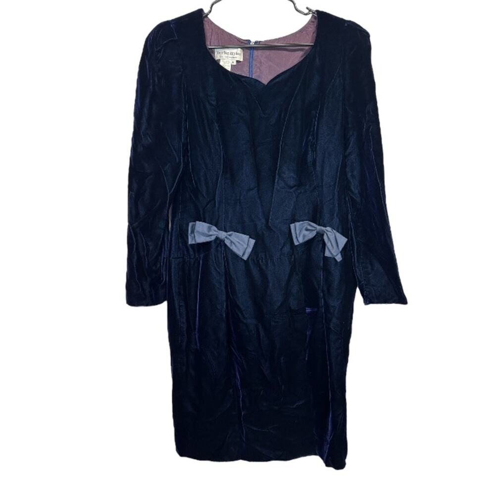 Morton Myles‎ For The Warrens Navy Blue Velvet Long Sleeve Dress Size 10
